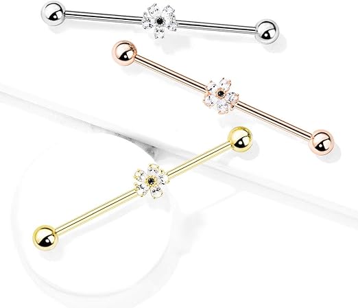 316L Surgical Steel Black CZ Centered Five Pear CZ Flower 316L Surgical...