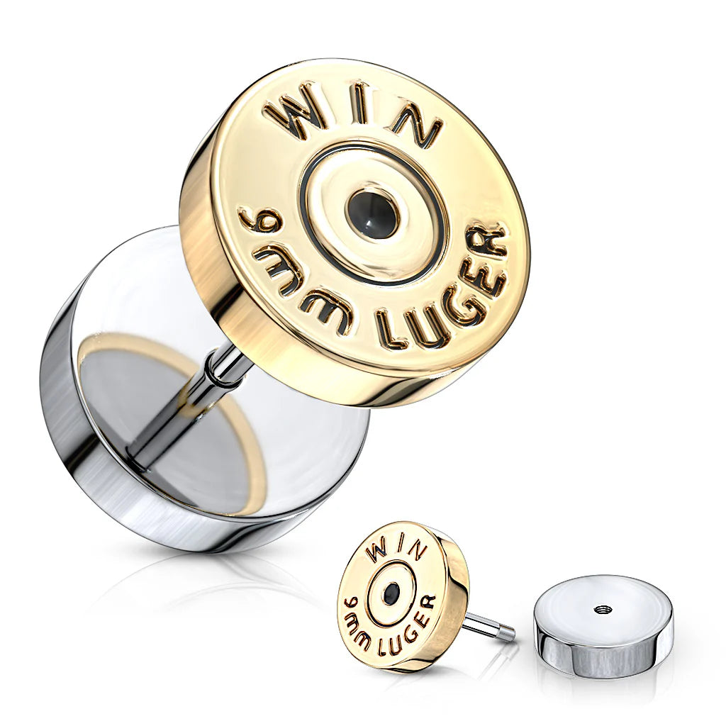 316L Surgical Steel Bullet Gold IP 16 Gauge 316L Surgical Steel Fake Plugs