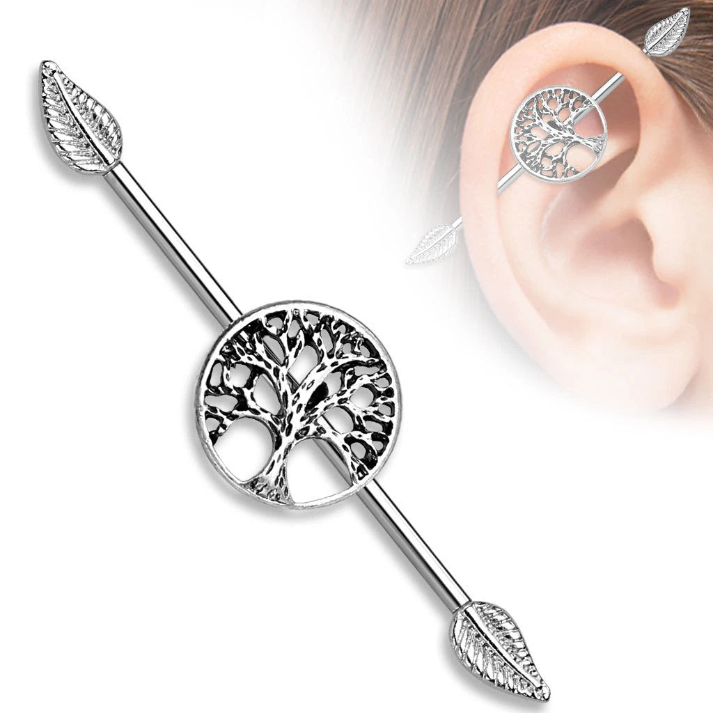 316L Surgical Steel Burnish Silver Life Tree Centered 316L Surgical...