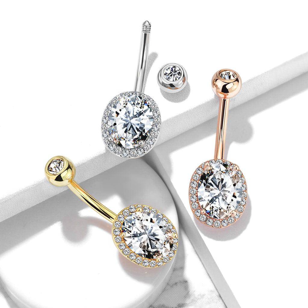 316L Surgical Steel CZ Around Ova Prong Set CZ Center Double Tier 316L...