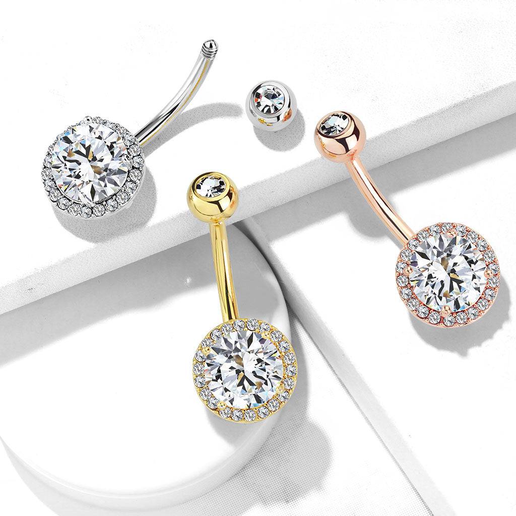 316L Surgical Steel CZ Around Round Prong Set CZ Center Double Tier...