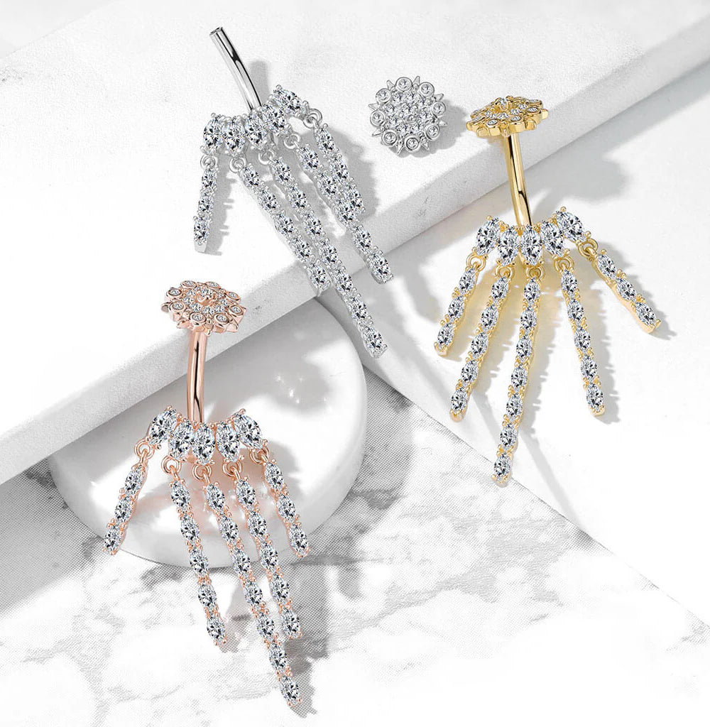 316L Surgical Steel CZ Chandelier with Internally Threaded CZ Flower...