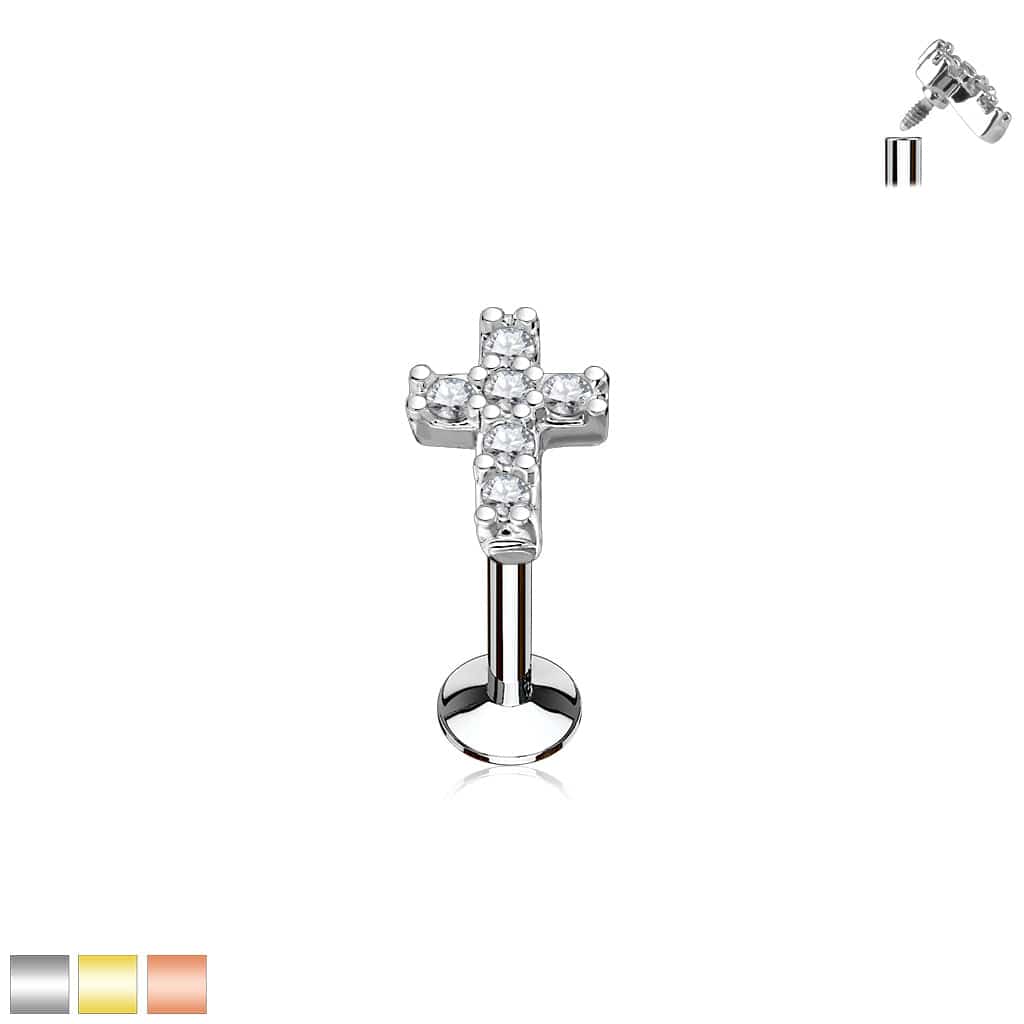 316L Surgical Steel CZ Cross Top 316L Surgical Steel Internally...