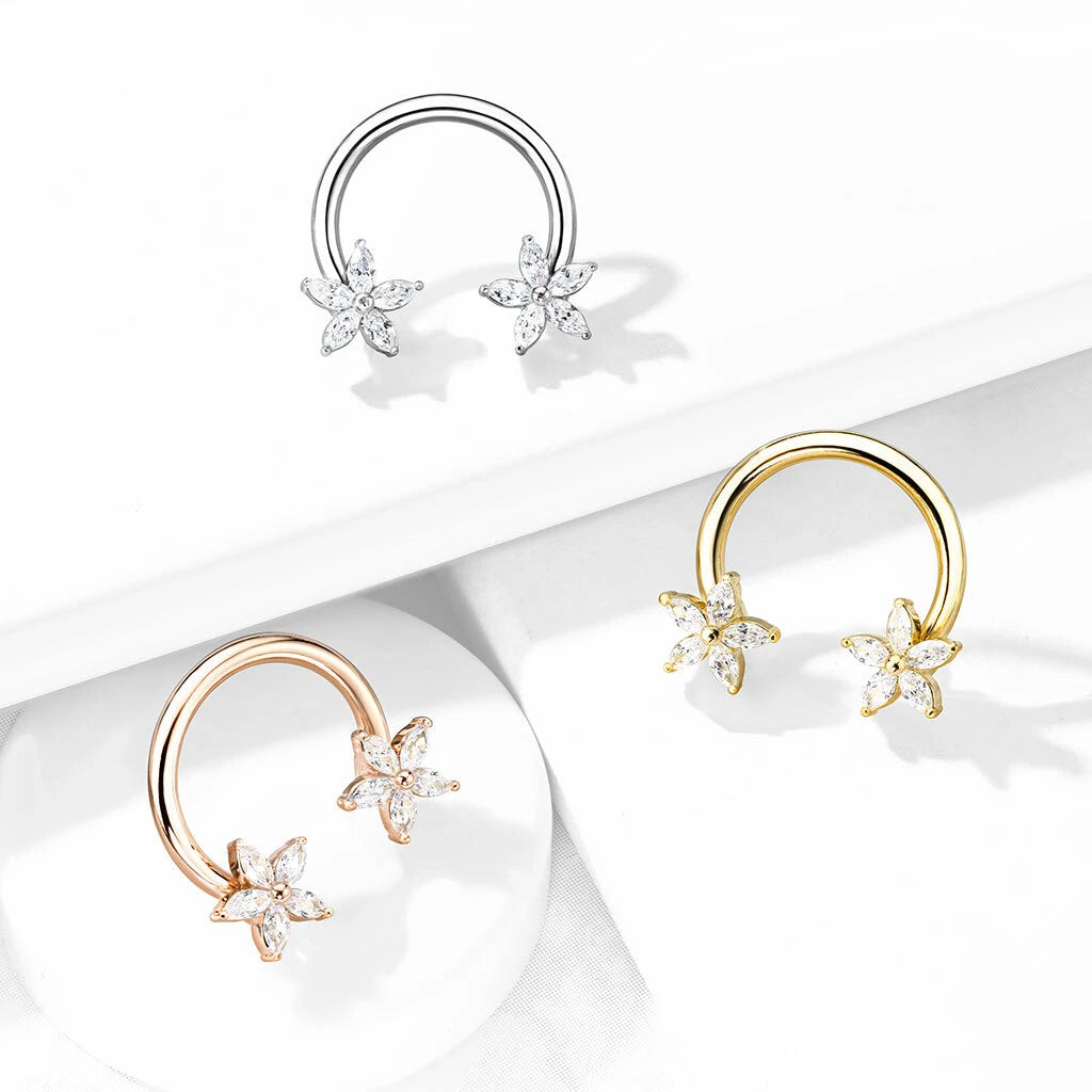 316L Surgical Steel CZ Flower Ends 316L Surgical Steel Circular Horseshoe