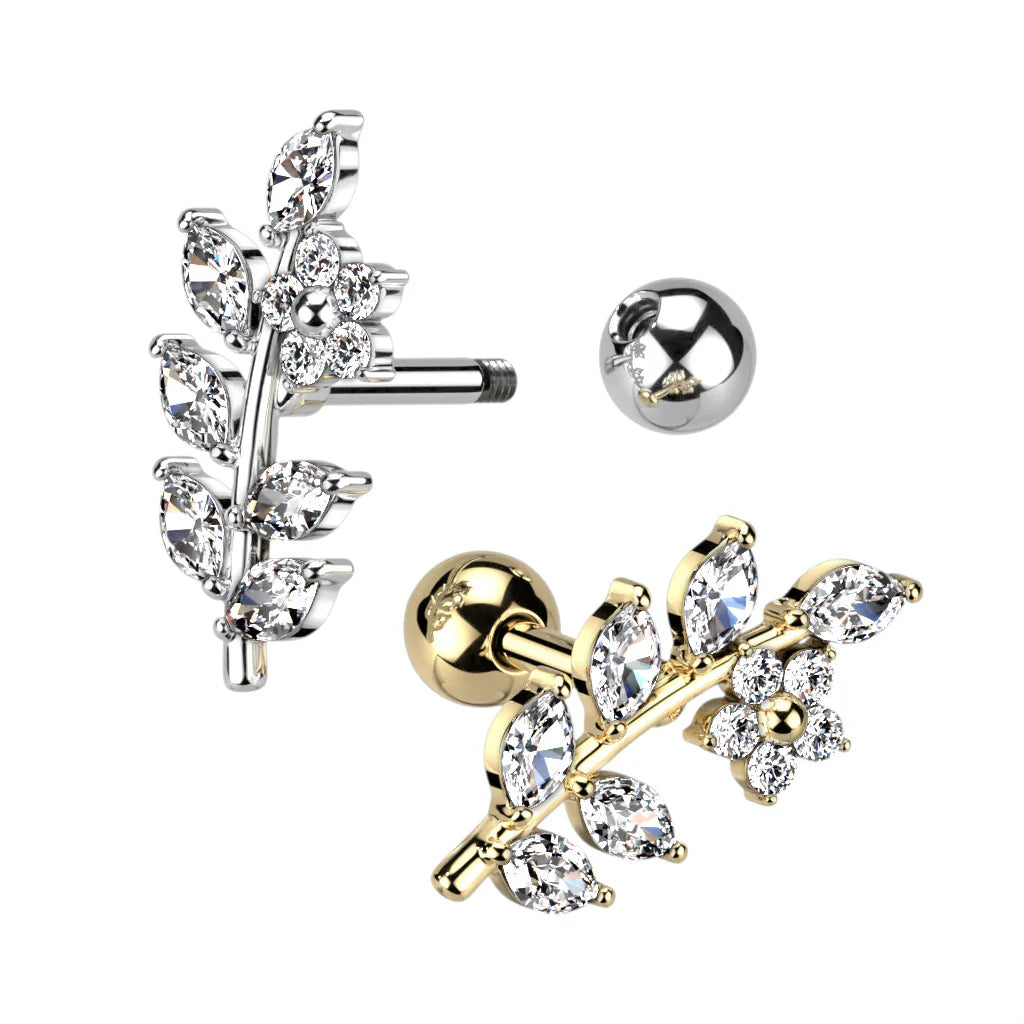 316L Surgical Steel CZ Flower and Vine Top 316L Surgical Steel...
