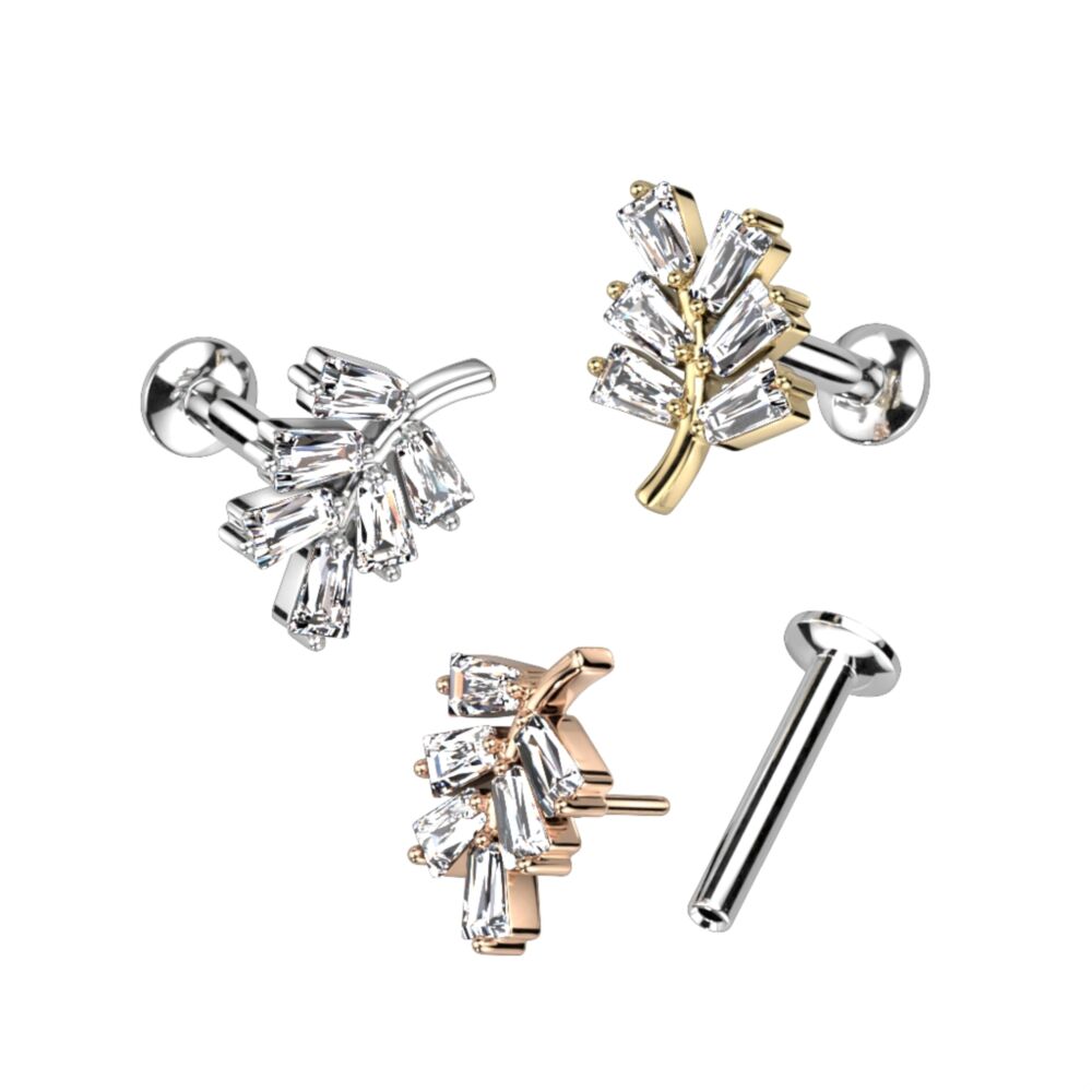 316L Surgical Steel CZ Leaf Threadless Push In Top 316L Surgical Steel...