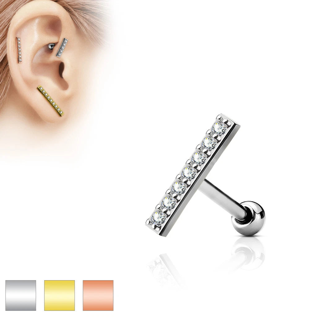 316L Surgical Steel CZ Lined Set 12mm Long Bar Top 316L Surgical Steel...
