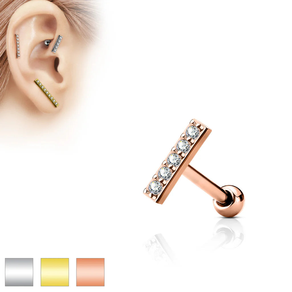 316L Surgical Steel CZ Lined Set 9mm Long Bar Top 316L Surgical Steel...