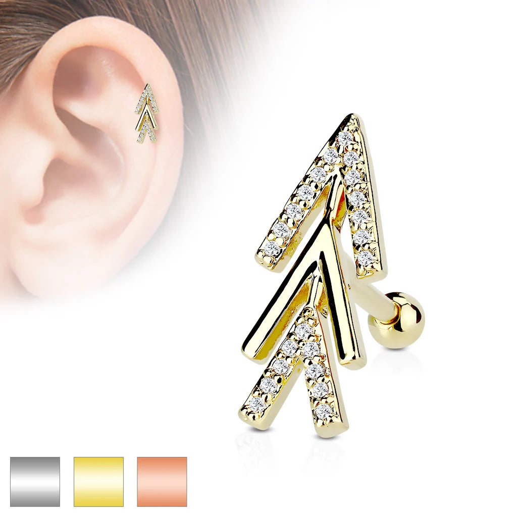 316L Surgical Steel CZ Micro Paved Chevron Arrow Top 316L Surgical...