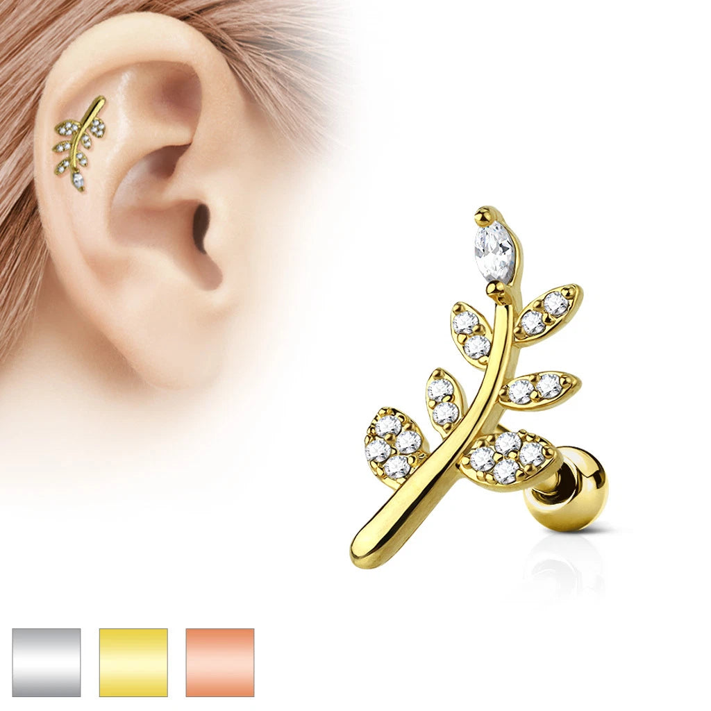 316L Surgical Steel CZ Micro Paved Leaf Top 316L Surgical Steel...