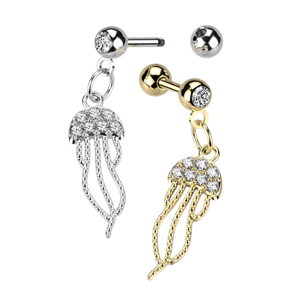 316L Surgical Steel CZ Pave Jellyfish Dangle 316L Surgical Steel...