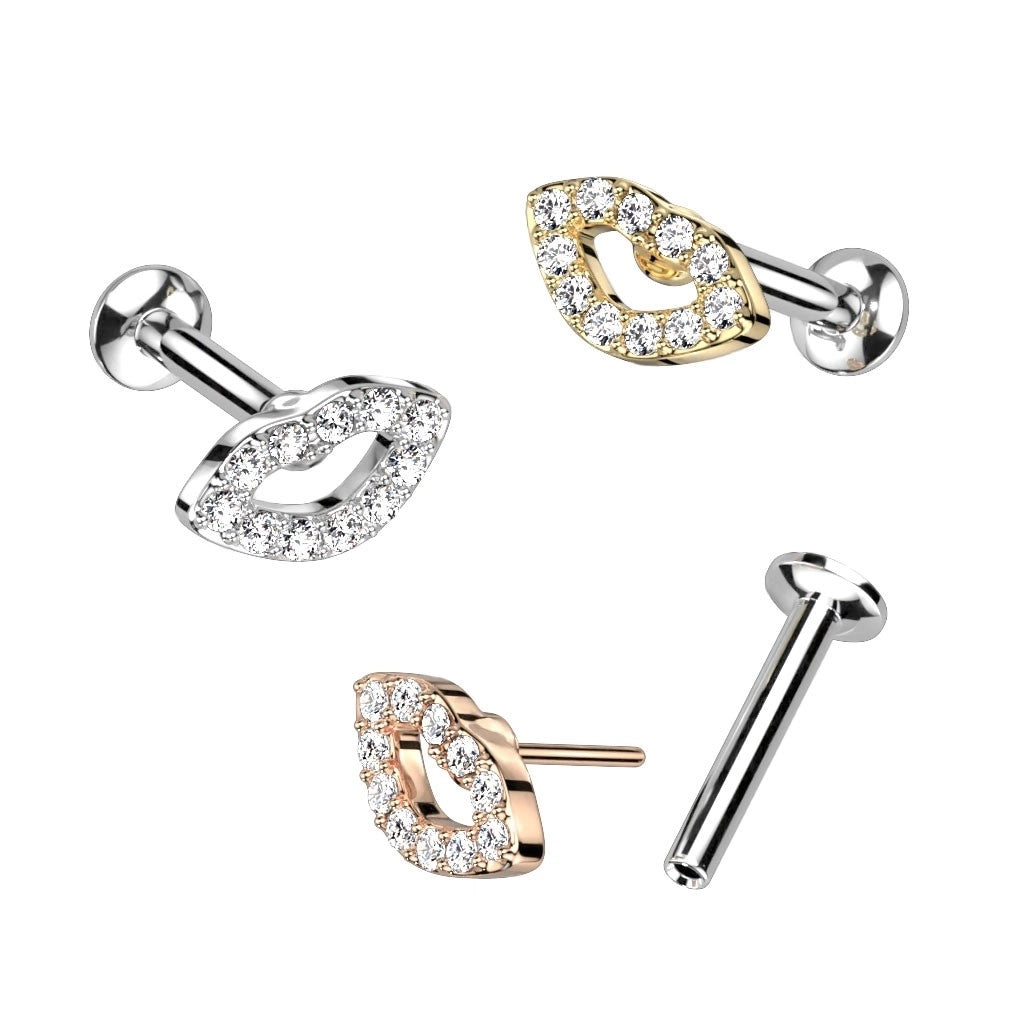 316L Surgical Steel CZ Pave Lip Threadless Push In Top 316L Surgical...