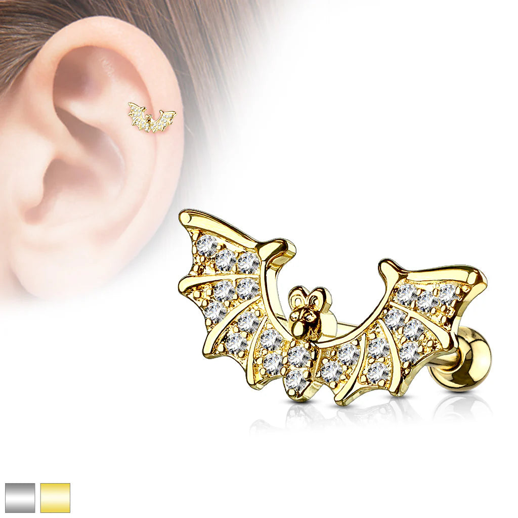316L Surgical Steel CZ Paved Bat Wings Top 316L Surgical Steel Ear...