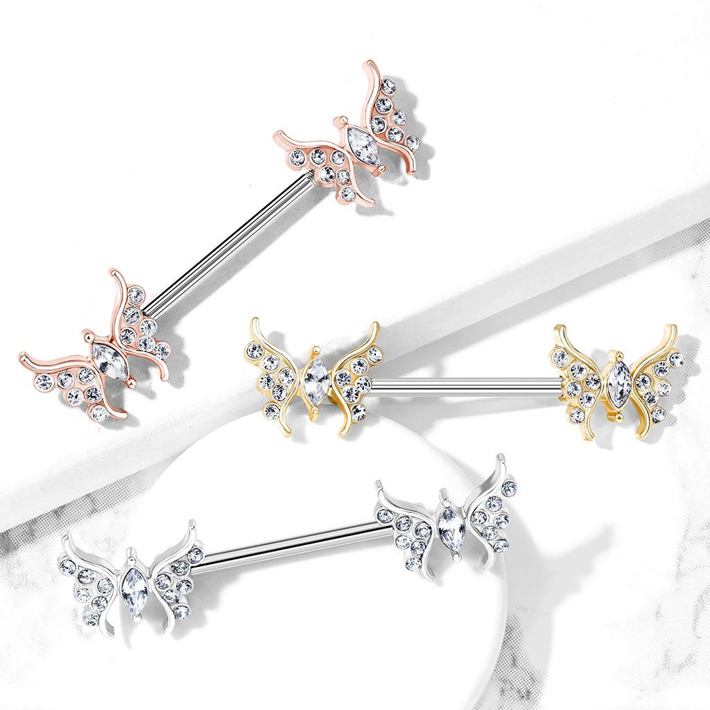 316L Surgical Steel CZ Paved Butterfly with Marquise CZ Center 316L...