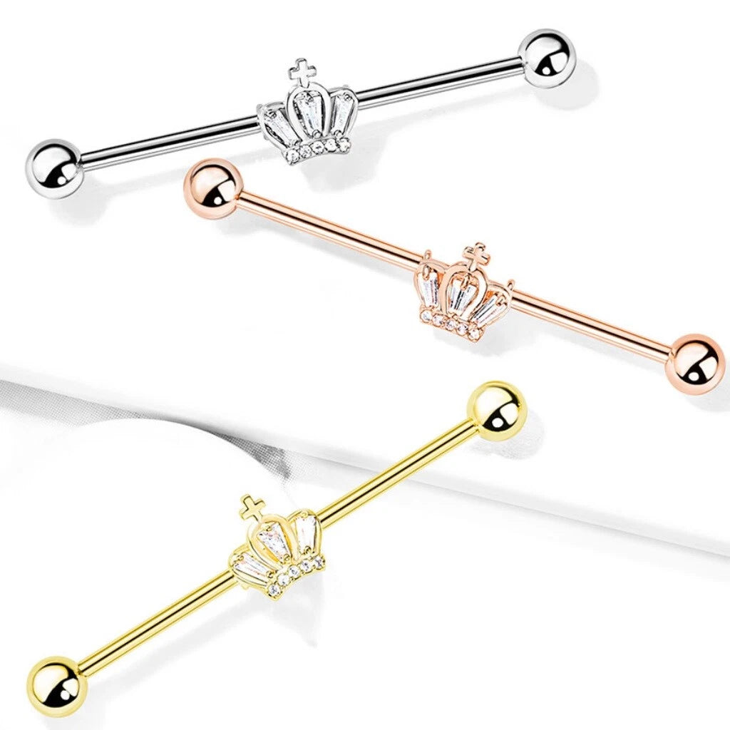 316L Surgical Steel CZ Paved Crown 316L Surgical Steel Industrial Barbells