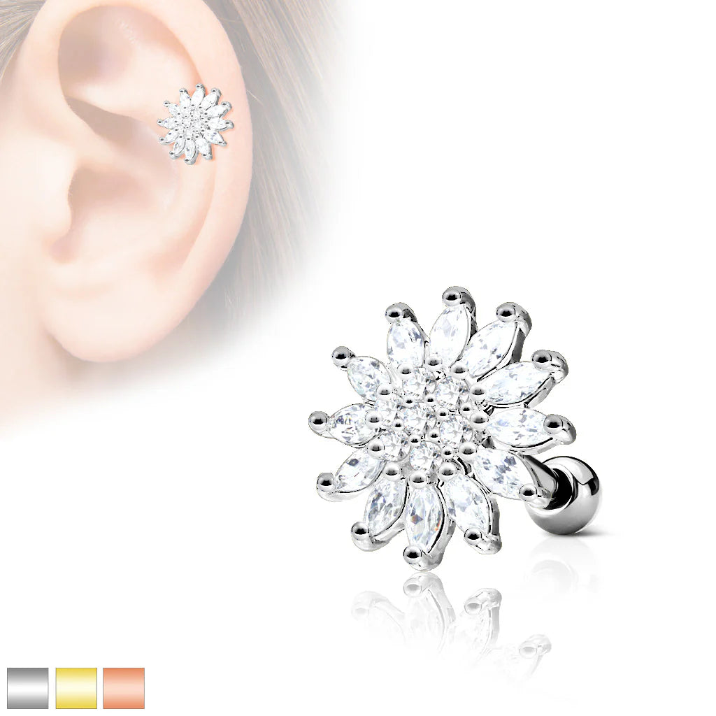 316L Surgical Steel CZ Paved Flower Top 316L Surgical Steel Ear...