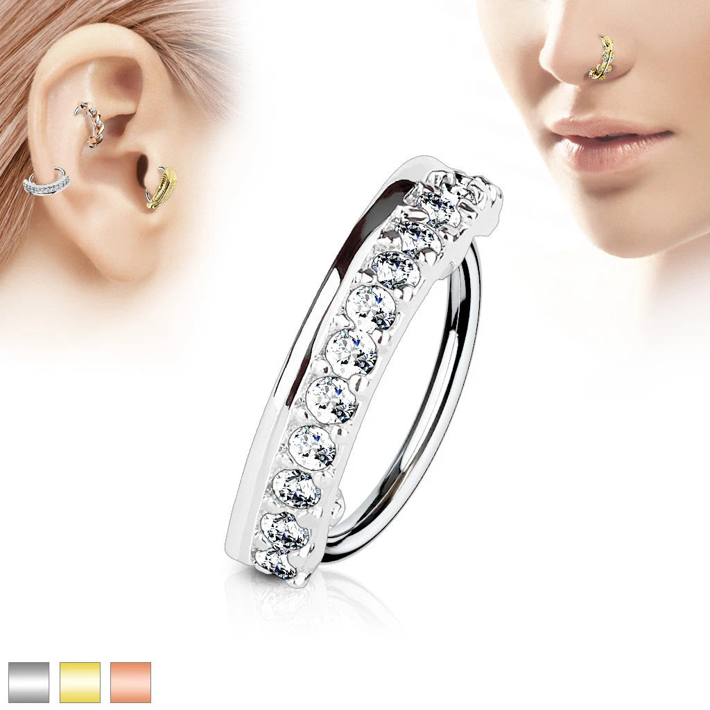 316L Surgical Steel CZ Paved Half Circle 316L Surgical Steel Nose,...
