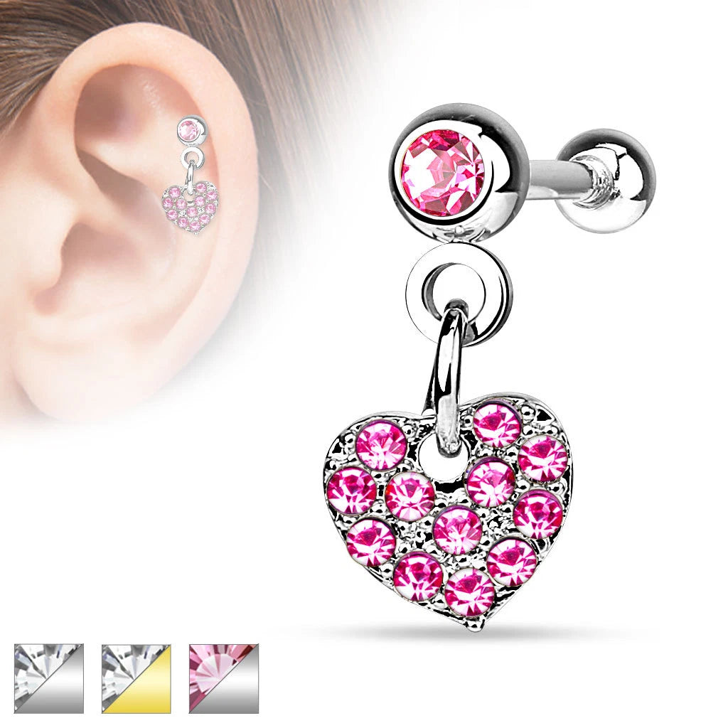 316L Surgical Steel CZ Paved Heart Dangle on Crystal Set 4mm Ball 316L...