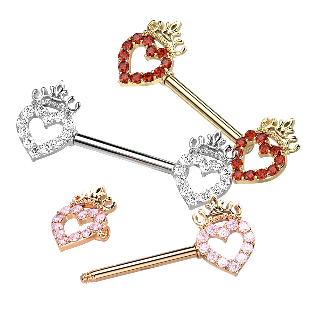 316L Surgical Steel CZ Paved Hollow Heart and Crown 316L Surgical Steel...
