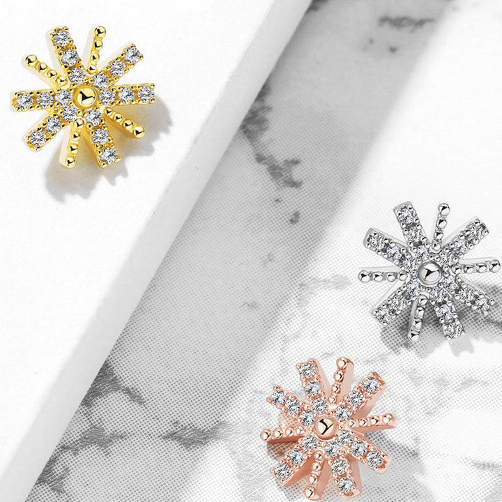 316L Surgical Steel CZ Paved Snow Flake Inteernal Thread Dermal Anchor Top