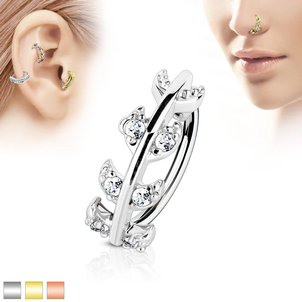 316L Surgical Steel CZ Paved Vine Top 316L Surgical Steel Nose,...