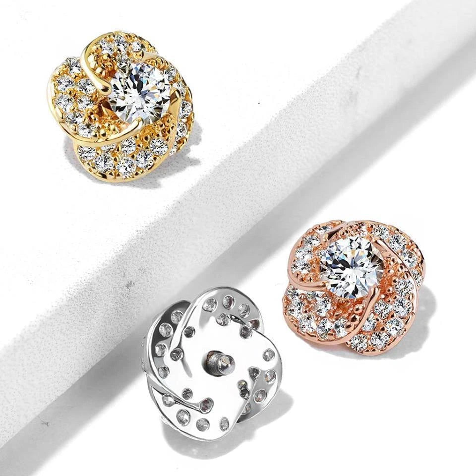 316L Surgical Steel CZ Paved and Round CZ Center Rose Blossom...