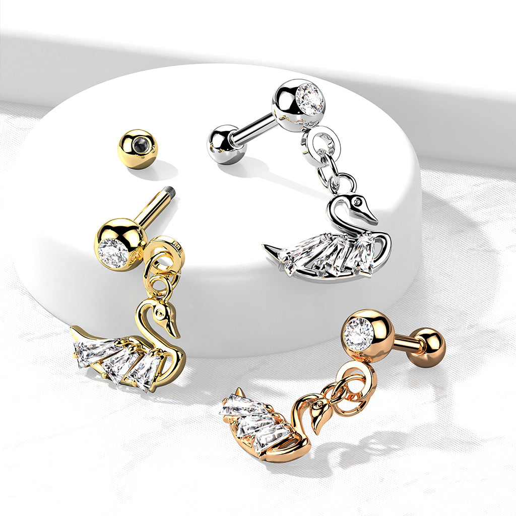 316L Surgical Steel CZ Pressed Ball with CZ Swan Dangle 316L Surgical...