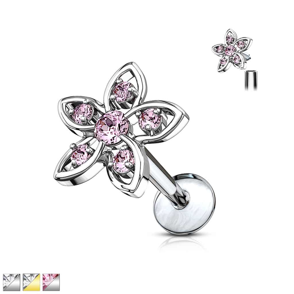 316L Surgical Steel CZ Set Flower Top 316L Surgical Steel Internally...