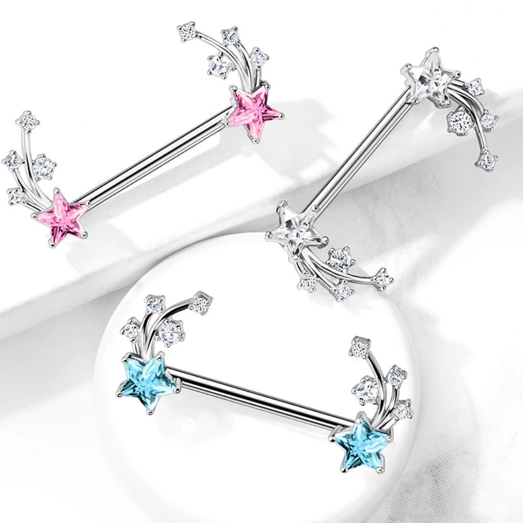 316L Surgical Steel CZ Shooting Star Ends 316L Surgical Steel Nipple...