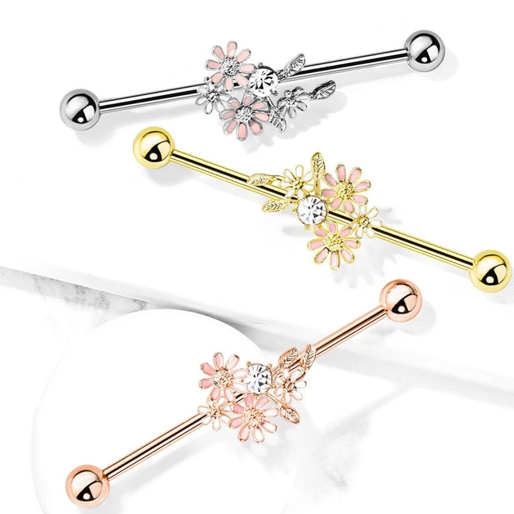 316L Surgical Steel CZ and Enamel Flower Bouquet 316L Surgical Steel...