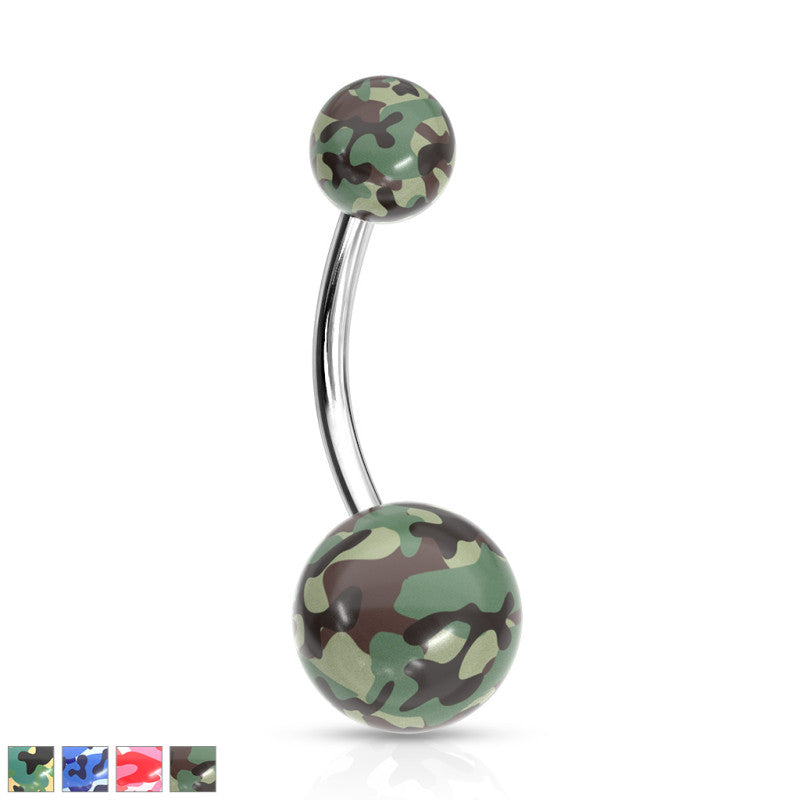 316L Surgical Steel Camouflage Printed Balls UV Acrylic Navel Ring