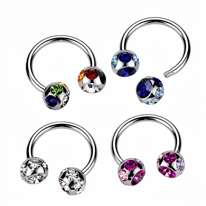 316L Surgical Steel Circular (Horseshoes) with 7-Gem Paved 6mm Ball