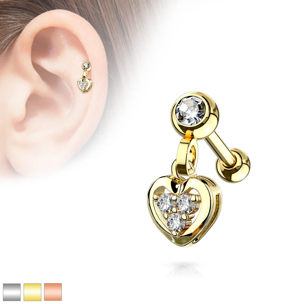 316L Surgical Steel Clear Gem Set Ball with CZ Filled Heart Dangle 316L...
