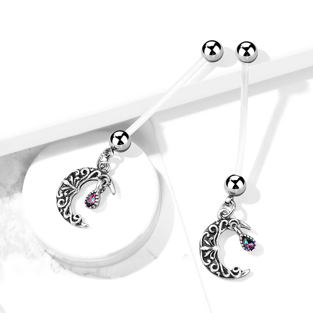 316L Surgical Steel Crescent Moon Pregnancy Belly Ring Bioflex with...