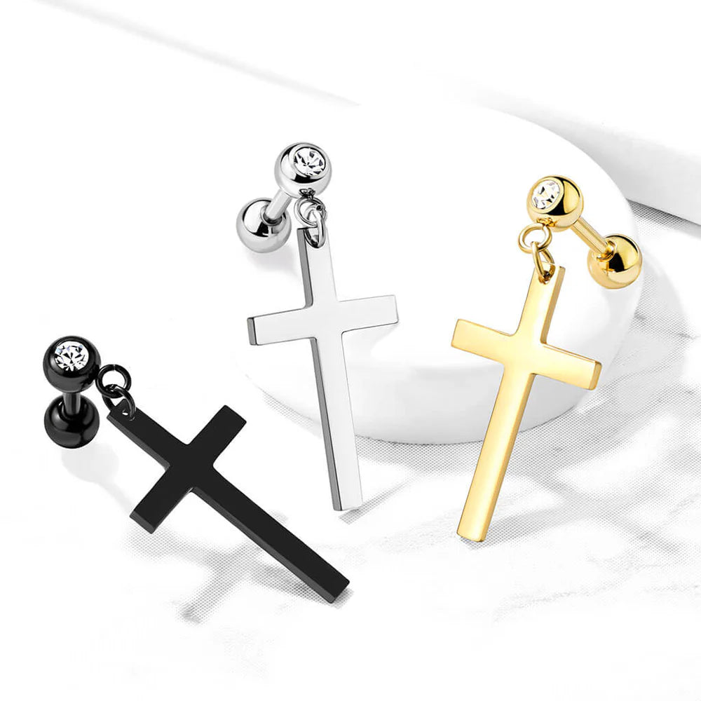 316L Surgical Steel Cross Dangle Crystal Set 316L Cartilage, Tragus...
