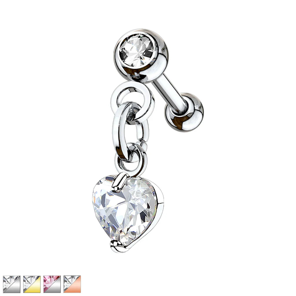 316L Surgical Steel Crystal Set Ball with Prong Set Heart CZ Dangle...