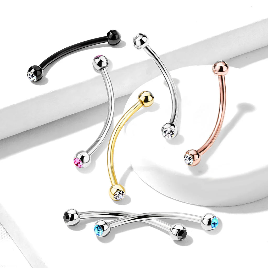 316L Surgical Steel Curved Barbell with Gemmed Ends for Snake Eye...