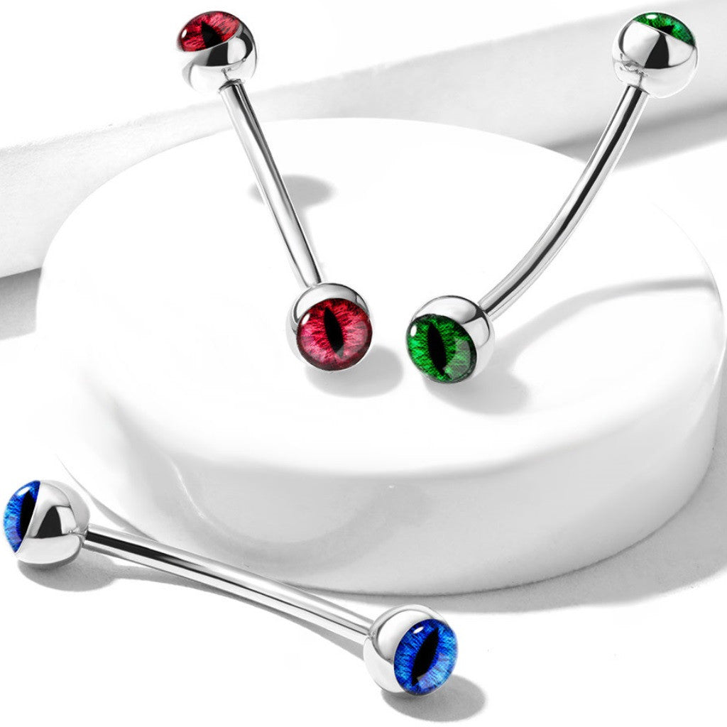 316L Surgical Steel Curved Barbell with Snake Eye Inlaid Ball Ends for...