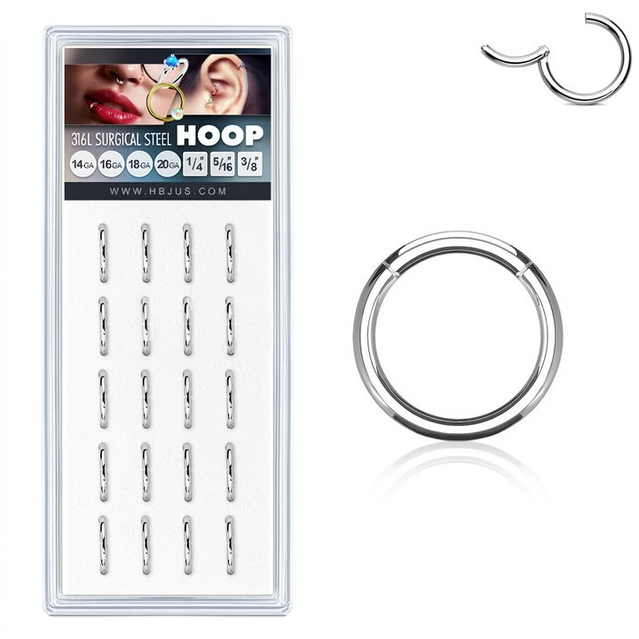 316L Surgical Steel Hinged Seamless Hoop Rings