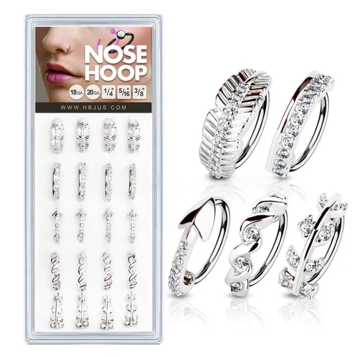 316L Surgical Steel Nose Hoop Rings Pack (5 Styles x)