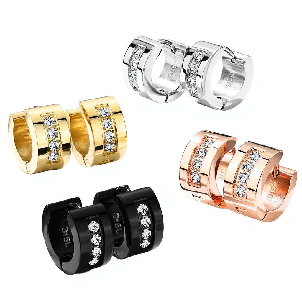 316L Surgical Steel Pair of 4 CNC Set Clear CZ Stainless Steel Hinge...