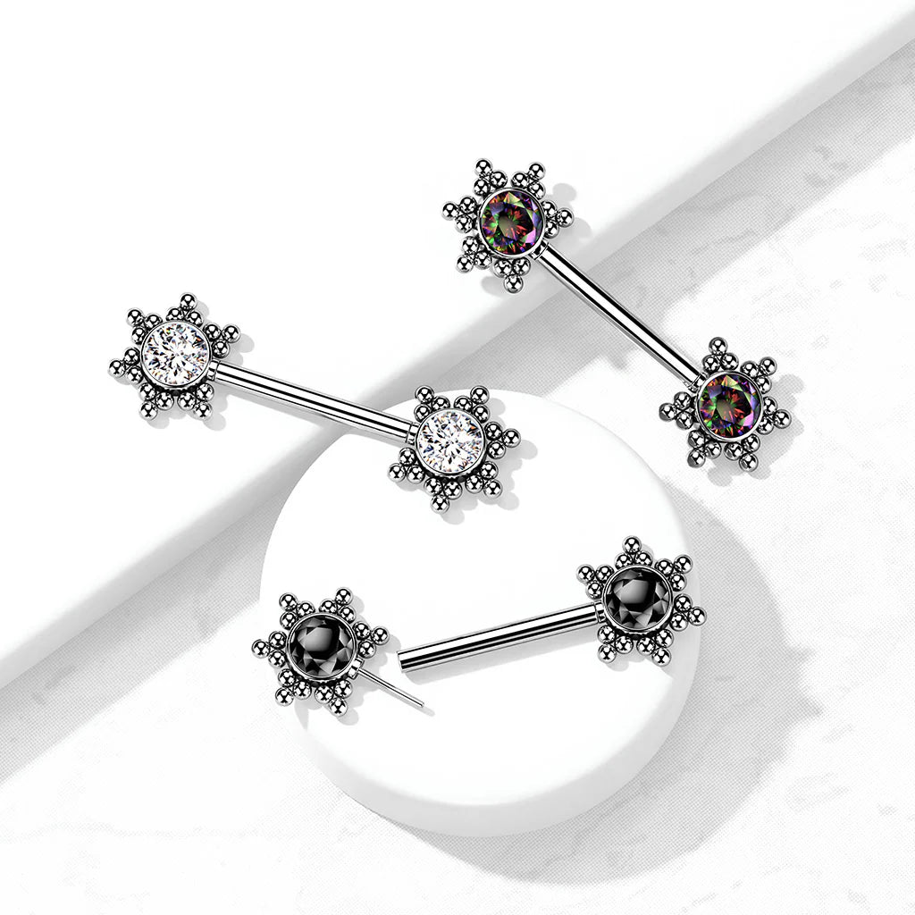 316L Surgical Steel Threadless Push In Nipple Barbell with CZ Center...