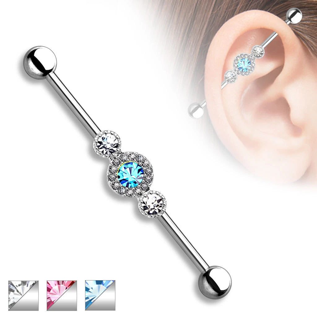 316L Surgical Steel Three Gem Multi Paved Circle 316L Surgical Steel...