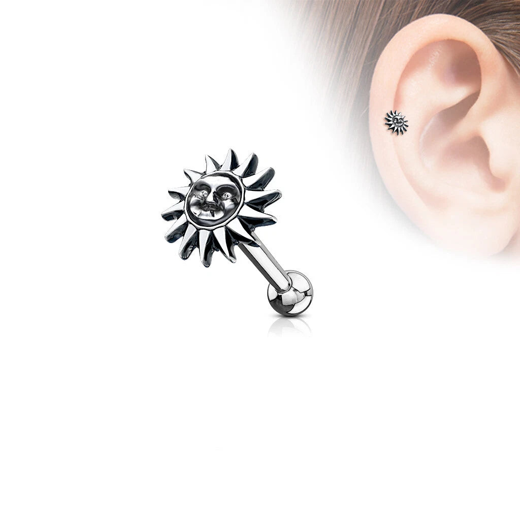 316L Surgical Steel Tribal Sun Antique Silver Plated Top 316L Surgical...