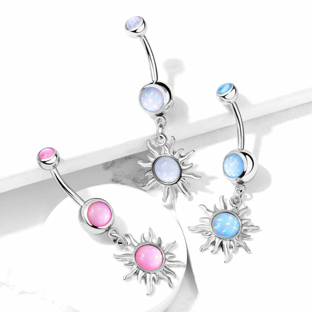 316L Surgical Steel Tribal Sun With Illuminating Stone Center Dangle...