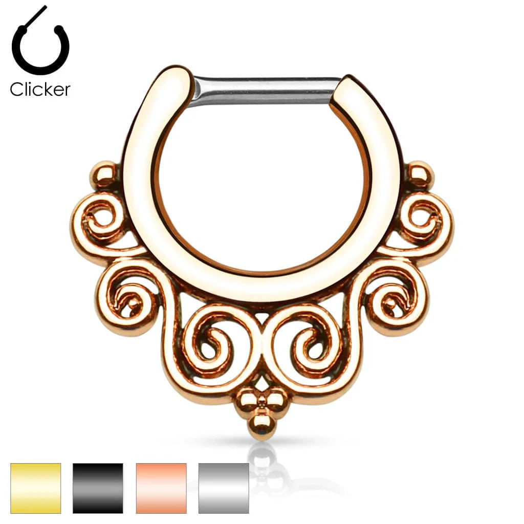 316L Surgical Steel Tribal Swirls IP 316L Surgical Steel Septum Clicker