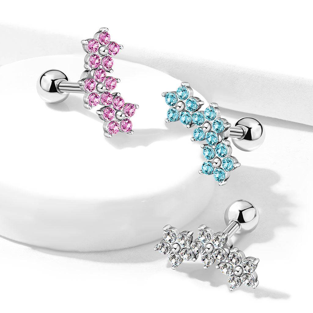 316L Surgical Steel Triple 5 Crystals Flower Cluster 316L Surgical...