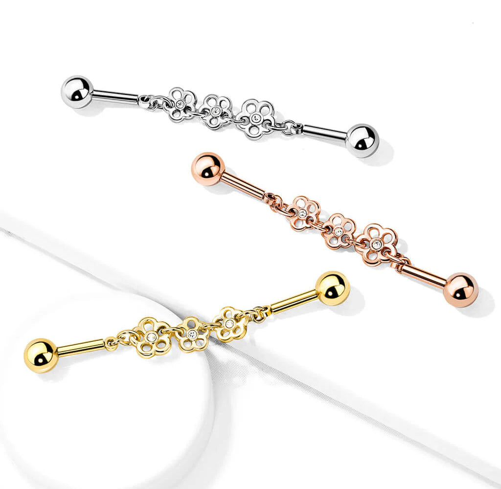 316L Surgical Steel Triple Crystal Center Flower Chain 316L Surgical...