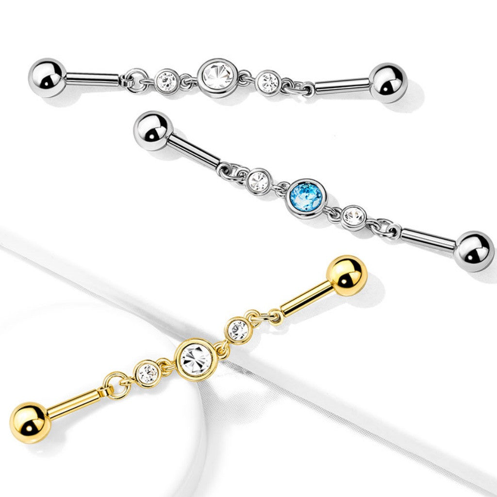 316L Surgical Steel Triple Round CZ Chain 316L Surgical Steel...