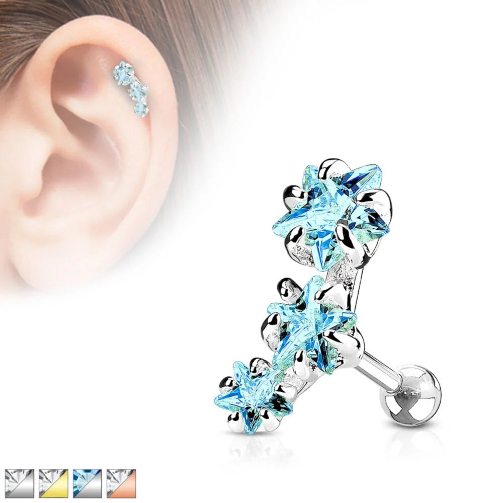 316L Surgical Steel Triple Star CZ Set 316L Surgical Steel Cartialge...